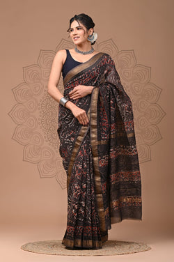 Exclusive Hand Block Printed Maheshwari Silk Saree (SWSRMAH06)