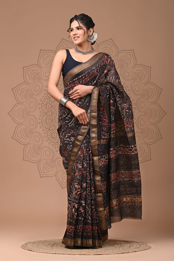 Exclusive Hand Block Printed Maheshwari Silk Saree (SWSRMAH06)