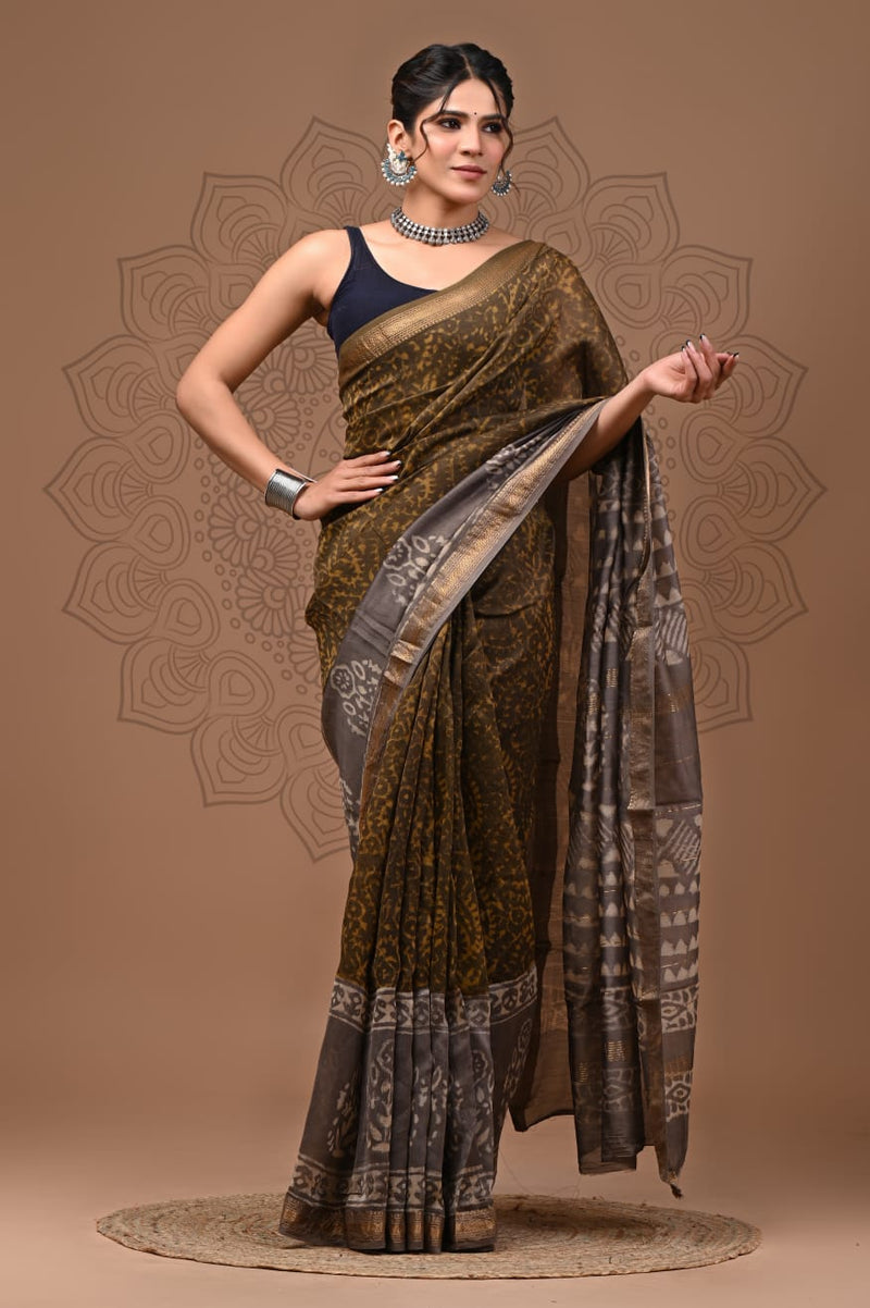 Exclusive Hand Block Printed Maheshwari Silk Saree (SWSRMAH03)