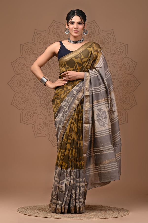 Exclusive Hand Block Printed Maheshwari Silk Saree (SWSRMAH04)