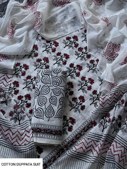 ELEGANT HAND BLOCK PRINT COTTON SUIT SET WITH MULMUL DUPATTA