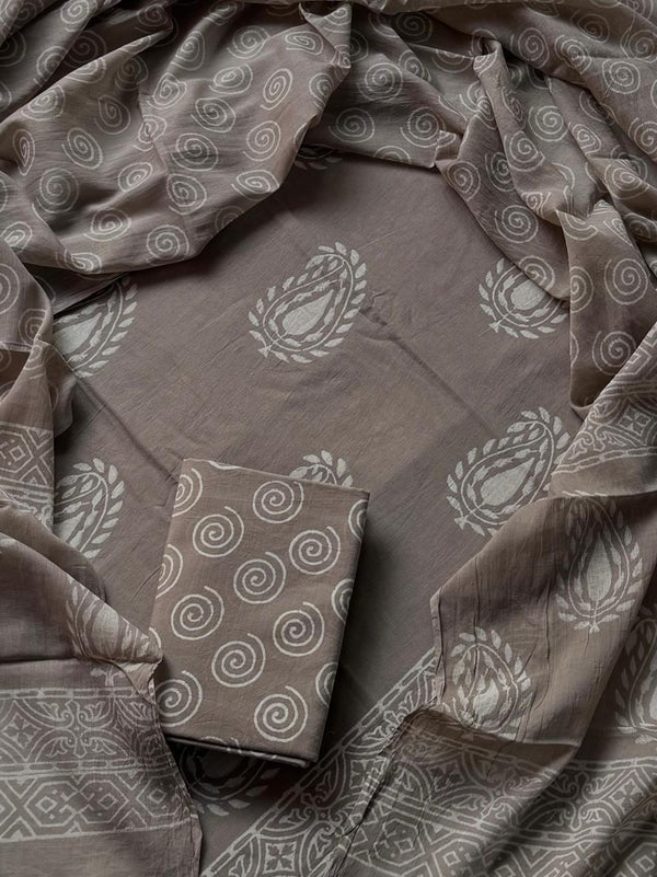 ELEGANT HAND BLOCK PRINT COTTON SUIT SET WITH MULMUL DUPATTA