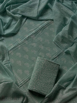 ELEGANT HAND BLOCK PRINT COTTON SUIT SET WITH MULMUL DUPATTA