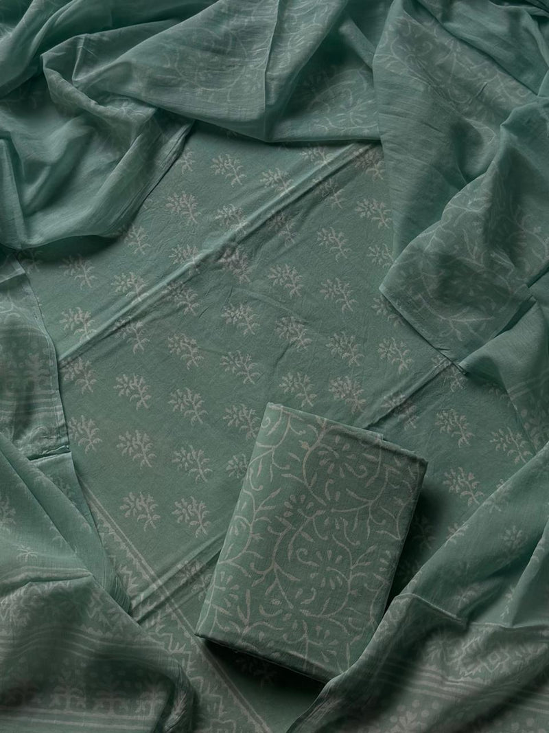 ELEGANT HAND BLOCK PRINT COTTON SUIT SET WITH MULMUL DUPATTA