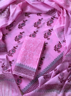 ELEGANT HAND BLOCK PRINT COTTON SUIT SET WITH MULMUL DUPATTA