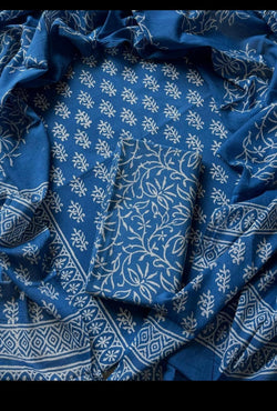 ELEGANT HAND BLOCK PRINT COTTON SUIT SET WITH MULMUL DUPATTA