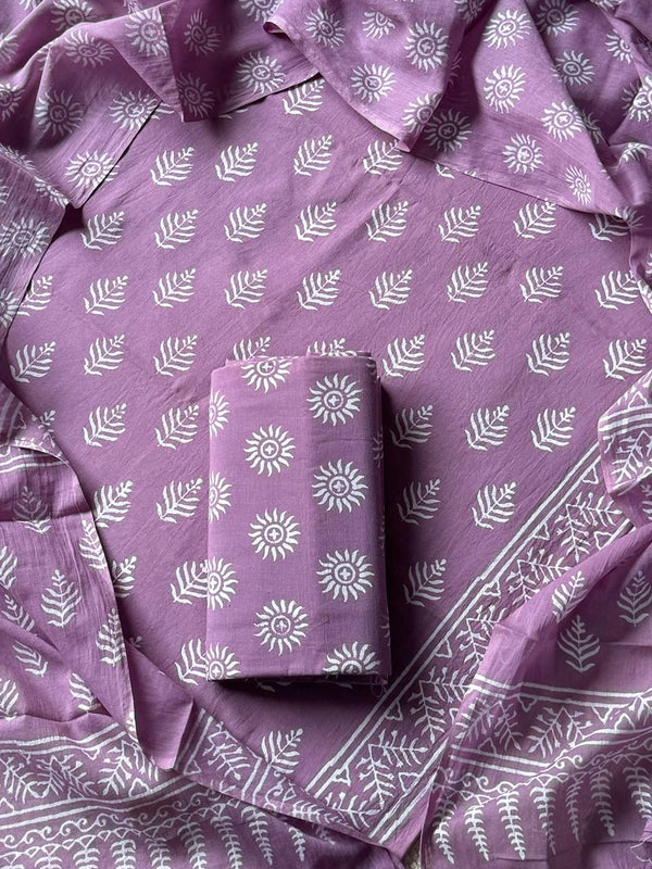 ELEGANT HAND BLOCK PRINT COTTON SUIT SET WITH MULMUL DUPATTA