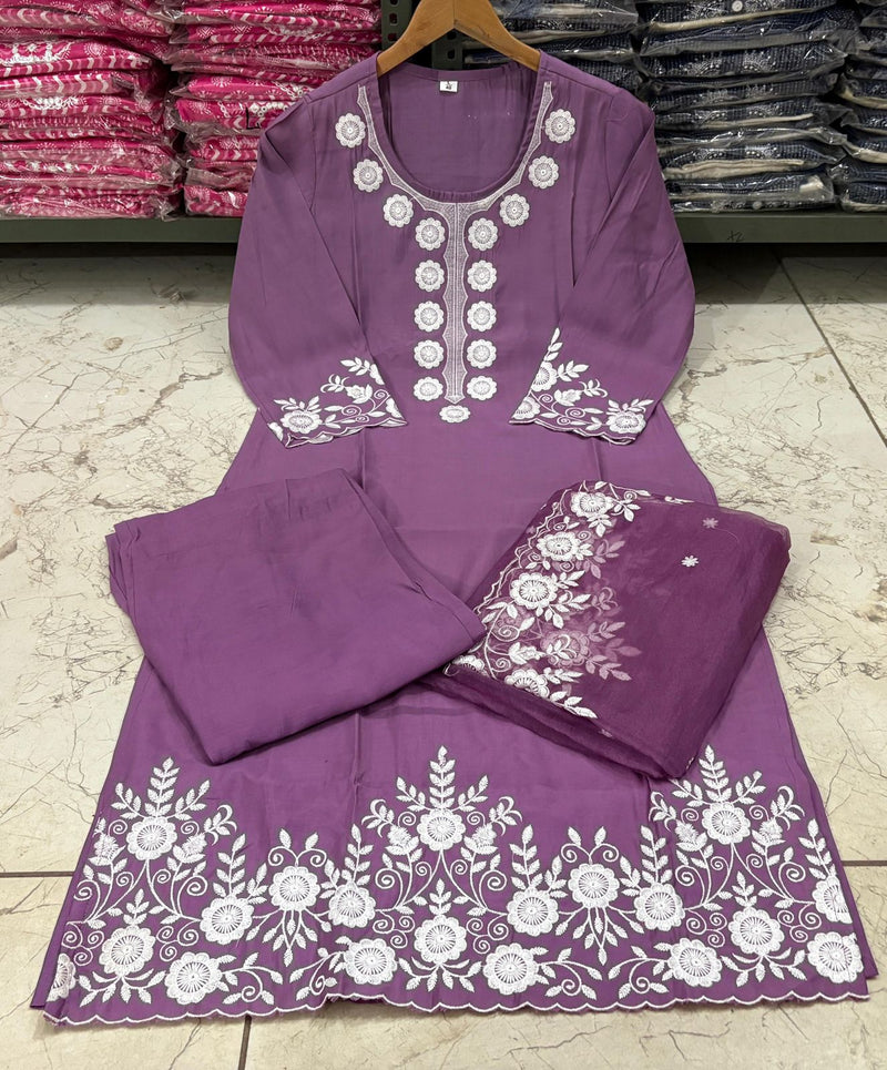 Featuring beautiful Roman silk Suit set which is beautifully decorated It is paired with matching colour pants(NFRD283)