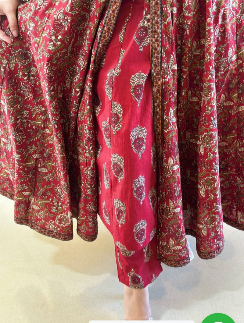 ♥️♥️“ NEW FULL COTTON PRINT HAND WORK ANARKALI KURTI PANT MALMAL DUPATTA ARRIVAL 😍💖(NFRD285)