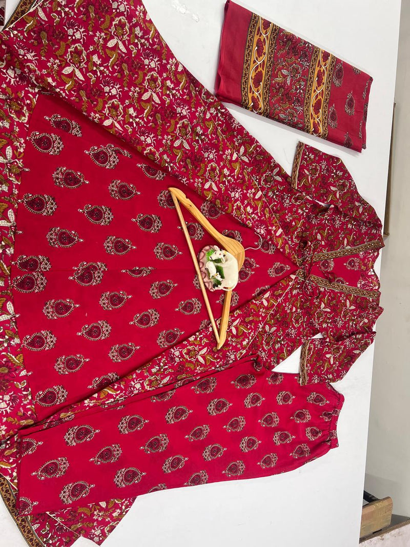 ♥️♥️“ NEW FULL COTTON PRINT HAND WORK ANARKALI KURTI PANT MALMAL DUPATTA ARRIVAL 😍💖(NFRD285)