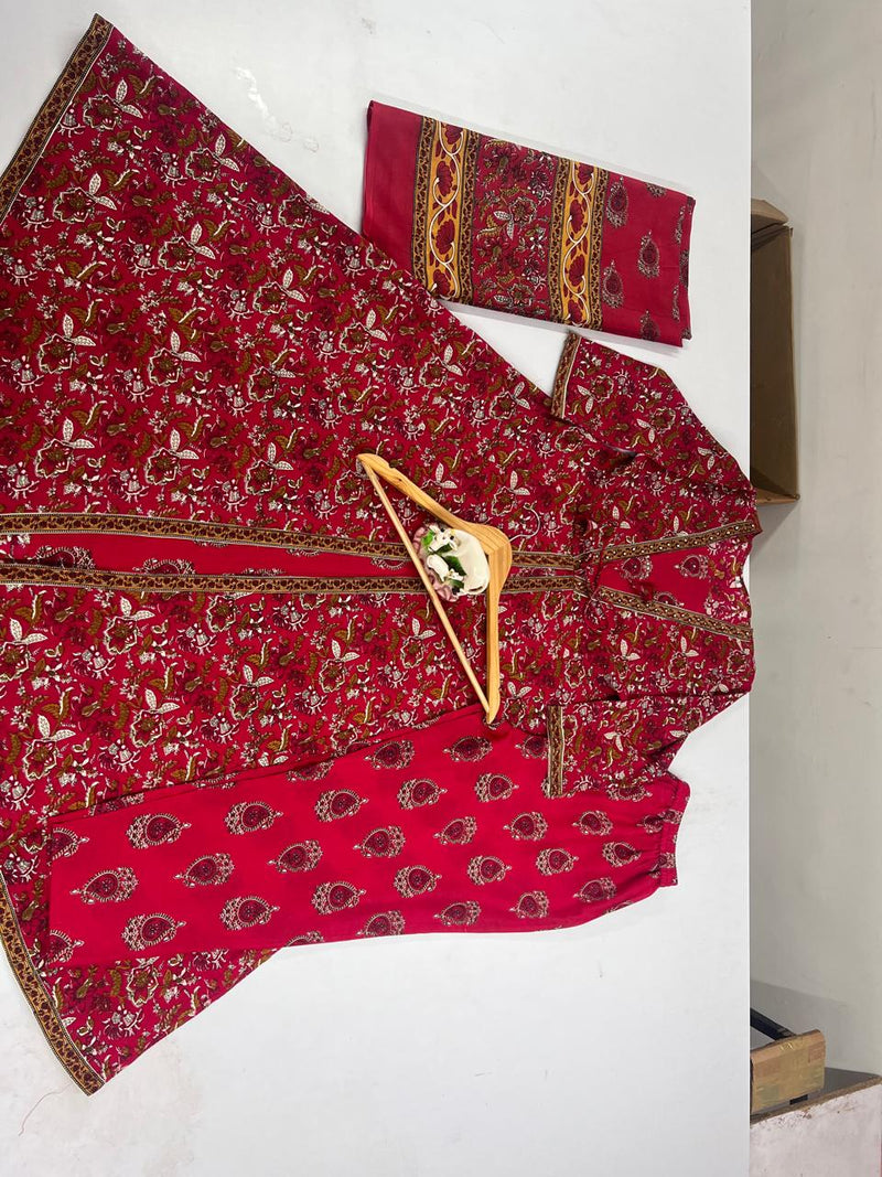 ♥️♥️“ NEW FULL COTTON PRINT HAND WORK ANARKALI KURTI PANT MALMAL DUPATTA ARRIVAL 😍💖(NFRD285)