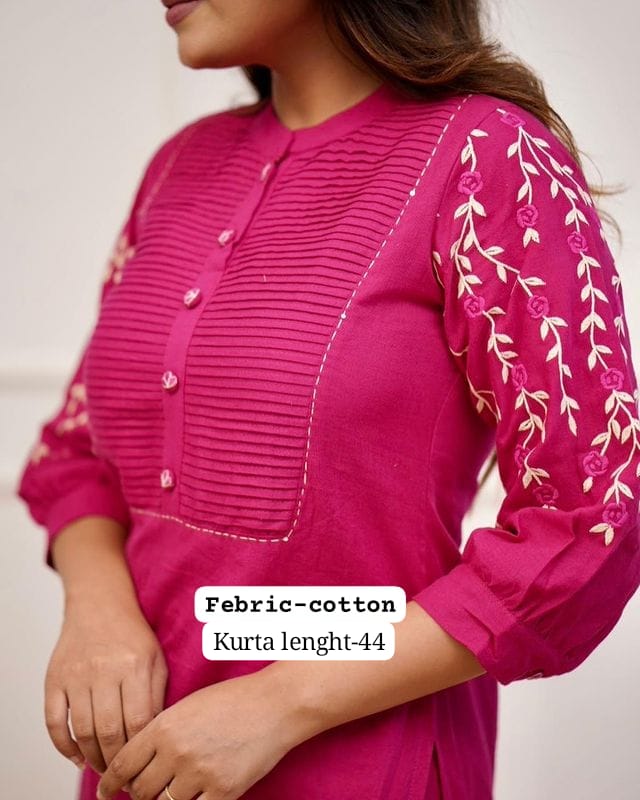 Upgrade your office wear wardrobe with this classy (teal blue, hot pink , black,baby pink,sky blue,) kurti pant with embroidery pintex detailing for all day comfort and trendy look🌸🌸