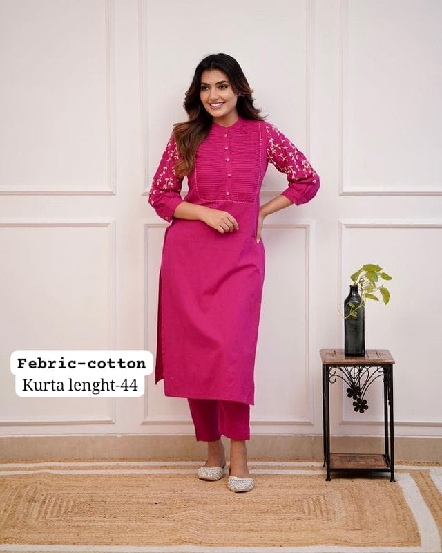 Upgrade your office wear wardrobe with this classy (teal blue, hot pink , black,baby pink,sky blue,) kurti pant with embroidery pintex detailing for all day comfort and trendy look🌸🌸