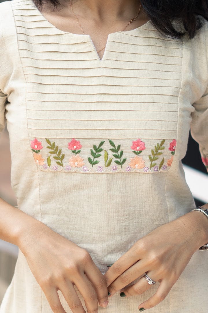 Classy Cotton Flex Off-White Kurta With Embroidered Yoke (WACD44)