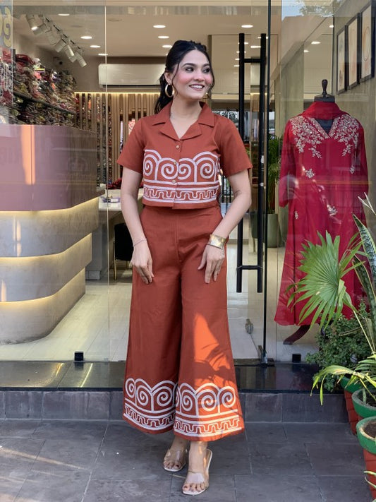 Pure Cotton Shirt Style (With Heavy Embroidery on Front  Front Embroidery on Plazzo) (WACD45)