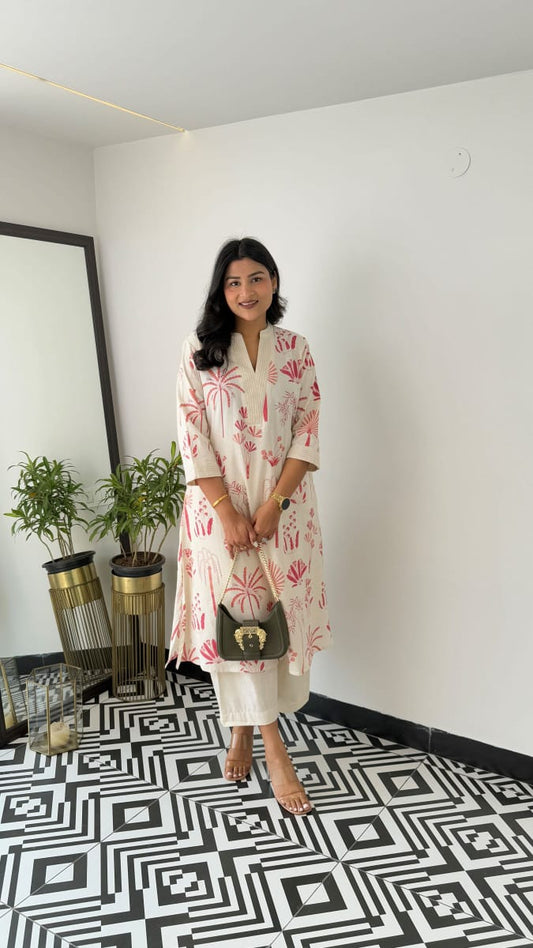 Kurta with plazo Sets-crafted from breathable flax cotton, designed for effortless elegance, and yes, they come with one side pocket Available in four stunning shades and in all sizes, these are your summer essentials. (WACD32)