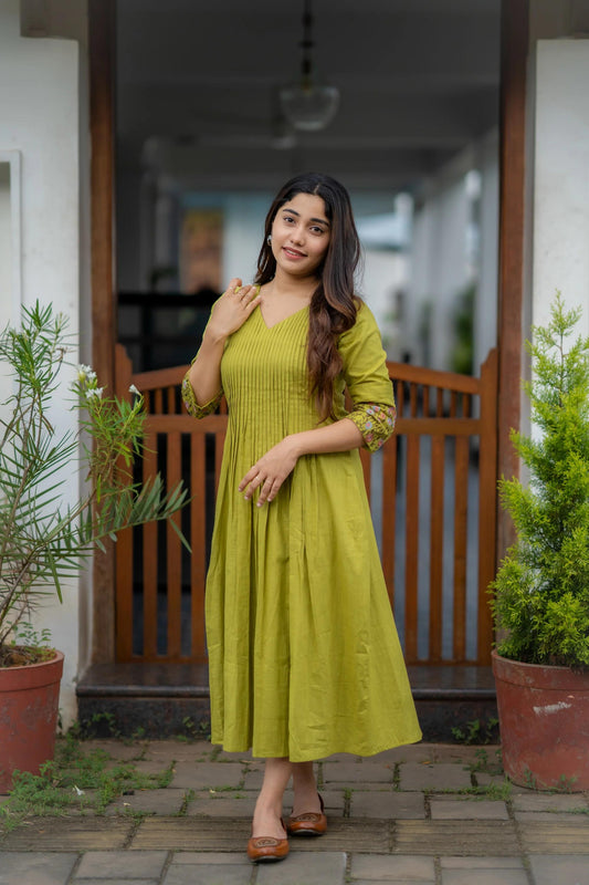 💥Launching Cotton dress with floral embroidery and Printex detailing on yoke and sleeves💥 (WACD20)