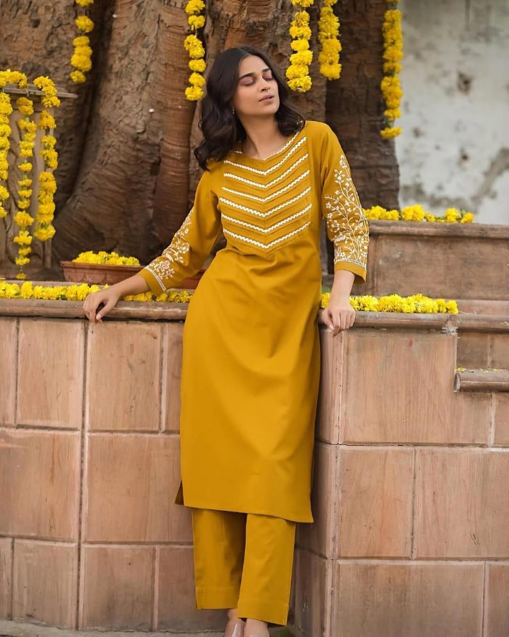 Upgrade your office wear wardrobe with this classy kurti pant with embroidery ; pintex detailing for all day comfort and trendy look🌸🌸 (WACD23)