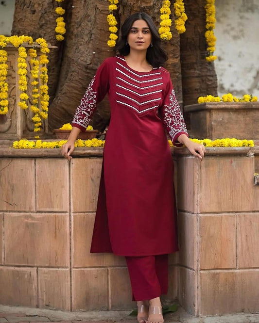Upgrade your office wear wardrobe with this classy kurti pant with embroidery ; pintex detailing for all day comfort and trendy look🌸🌸 (WACD23)