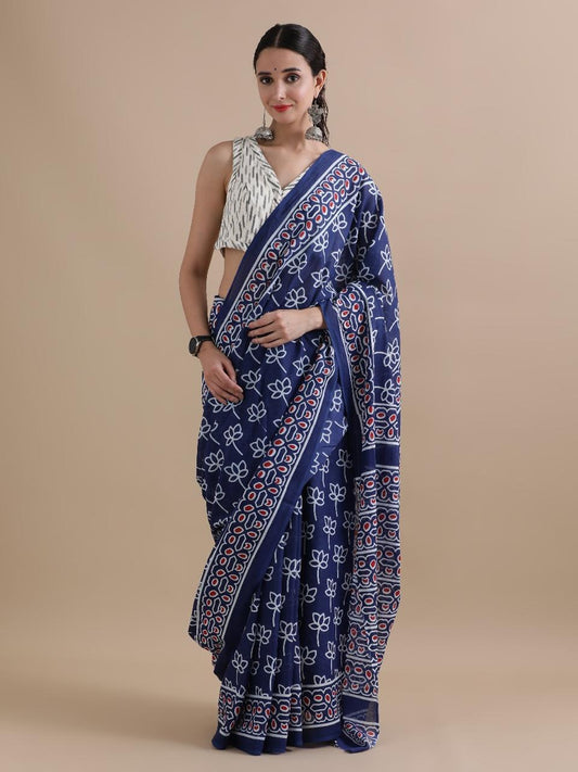 Exclusive Premium Hand Block Printed Pure Cotton Saree
