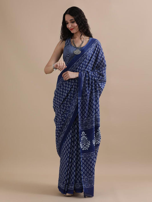 Exclusive Premium Hand Block Printed Pure Cotton Saree