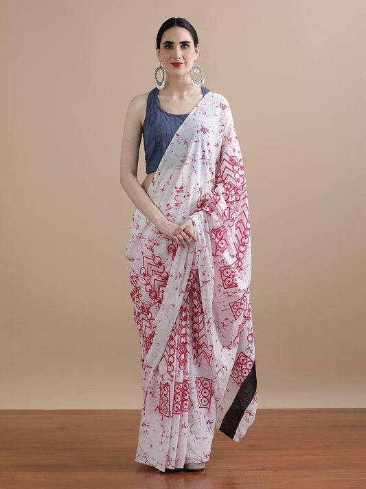 Exclusive Premium Hand Block Printed Pure Cotton Saree
