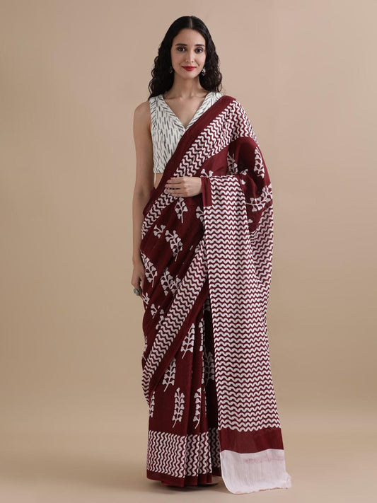 Premium Hand Block Printed Pure Cotton Saree