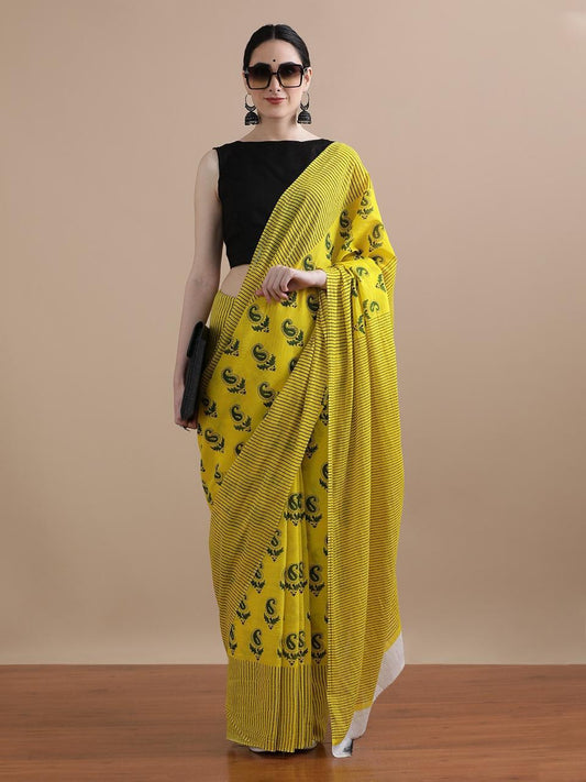 Premium Hand Block Printed Pure Cotton Saree