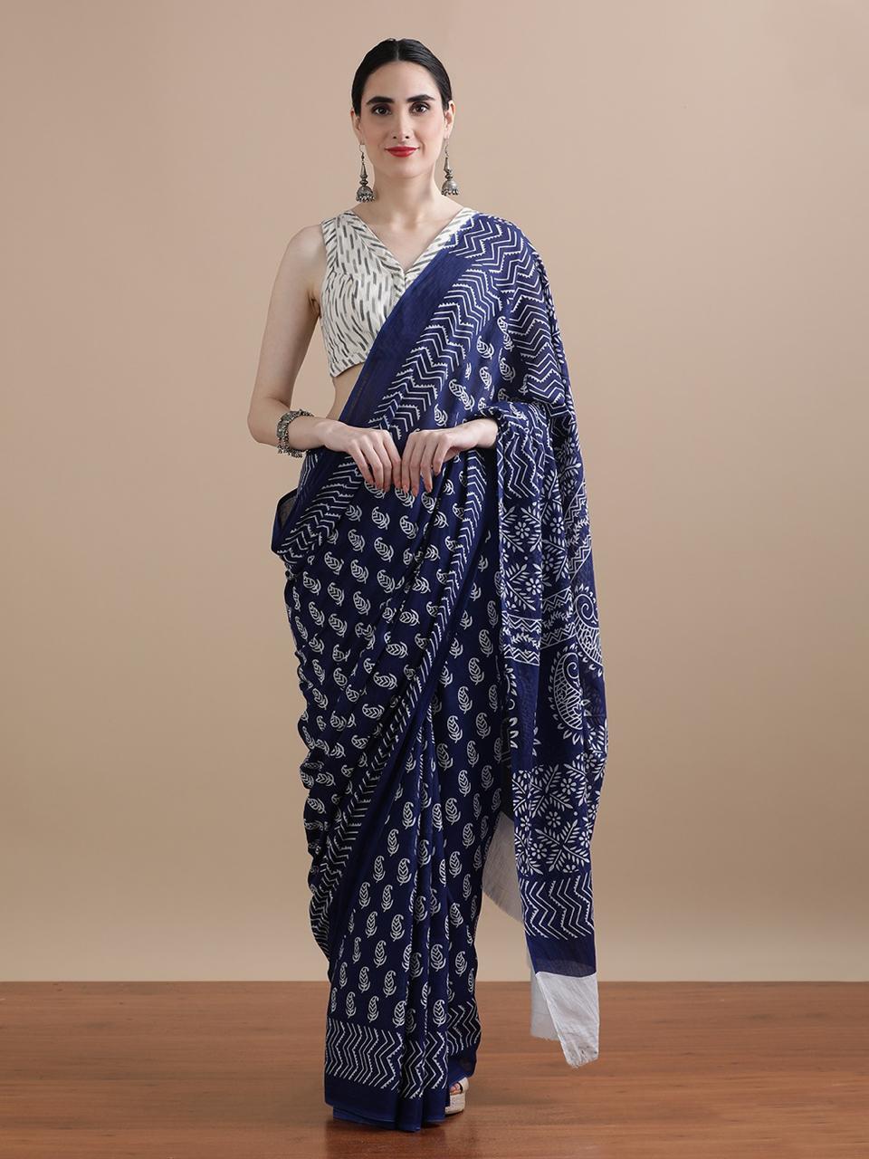 Premium Hand Block Printed Pure Cotton Saree