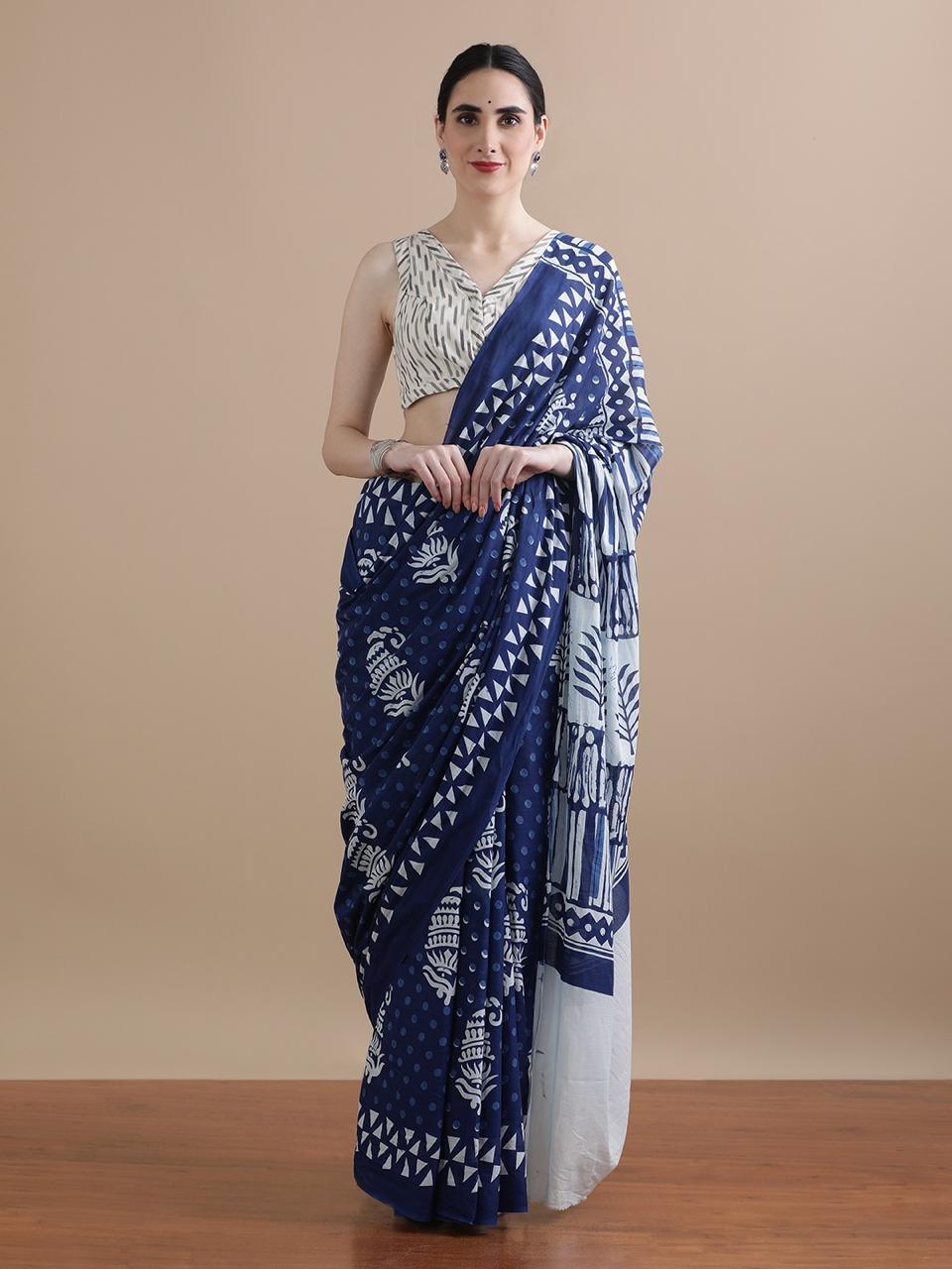 Premium Hand Block Printed Pure Cotton Saree