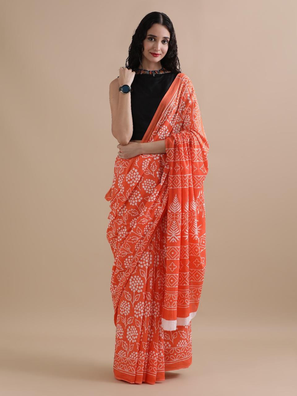 Premium Hand Block Printed Pure Cotton Saree