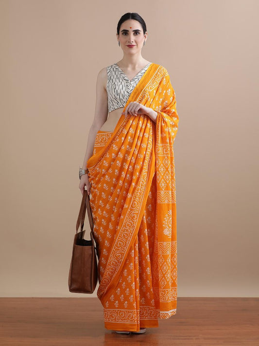 Premium Hand Block Printed Pure Cotton Saree