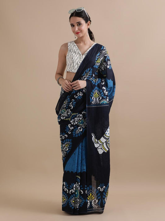 New Exclusive Block Printed Pure Cotton Saree