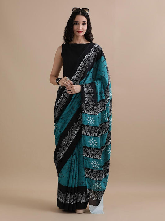 New Exclusive Block Printed Pure Cotton Saree