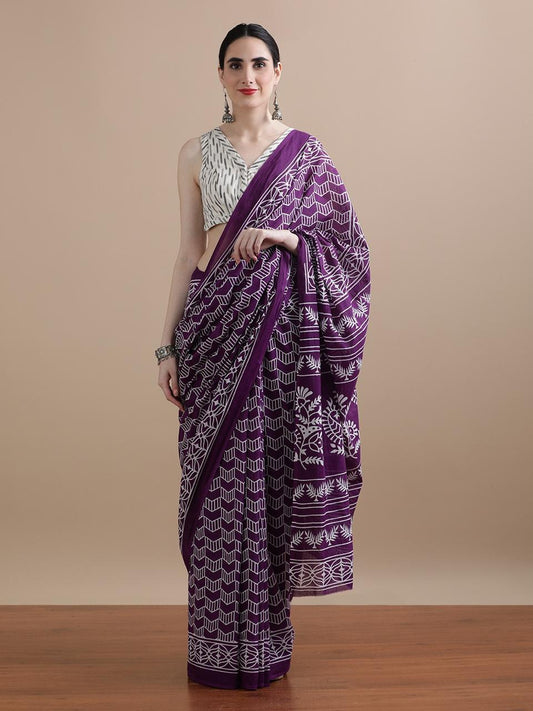 New Exclusive Block Printed Pure Cotton Saree