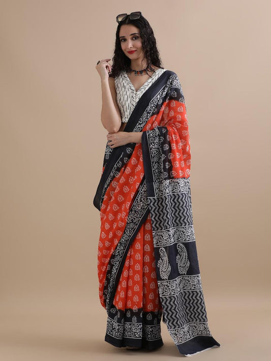 Premium Hand Block Printed Pure Cotton Saree