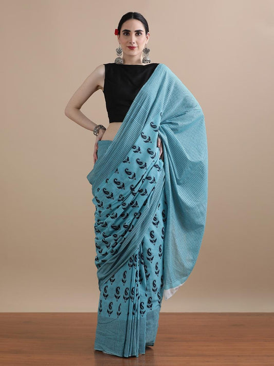 Premium Hand Block Printed Pure Cotton Saree