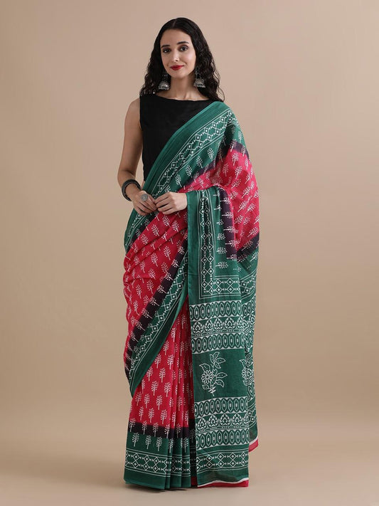 Premium Hand Block Printed Pure Cotton Saree