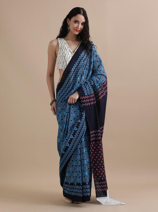 Premium Hand Block Printed Pure Cotton Saree