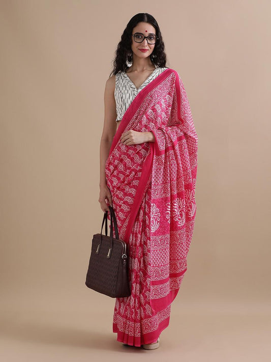 Premium Hand Block Printed Pure Cotton Saree