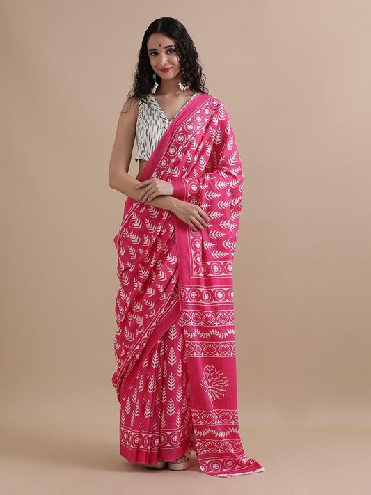 Premium Hand Block Printed Pure Cotton Saree