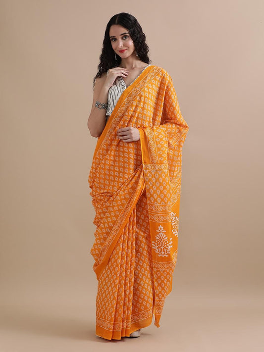 Exclusive Premium Hand Block Printed Pure Cotton Saree