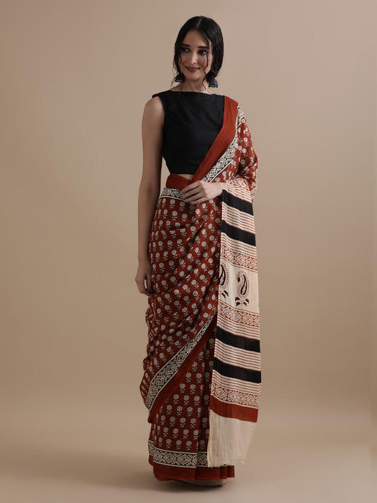 Exclusive Premium Hand Block Printed Pure Cotton Saree