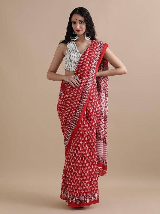 Exclusive Premium Hand Block Printed Pure Cotton Saree