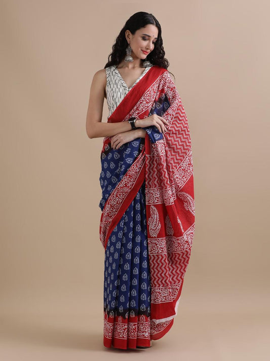 Exclusive Premium Hand Block Printed Pure Cotton Saree