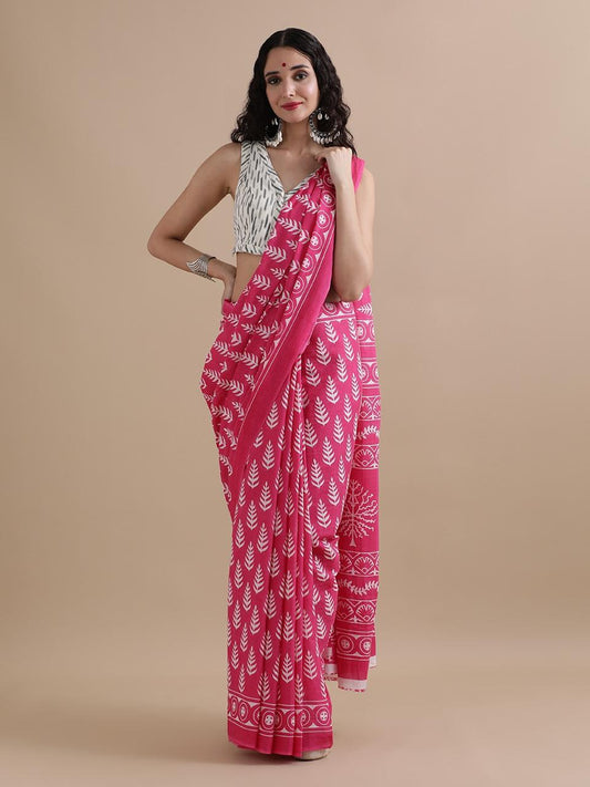 New Exclusive Block Printed Pure Cotton Saree