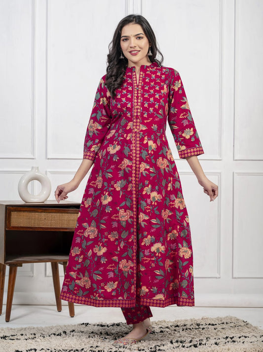 New Cotton Festival Collection In Pure Cotton With Hand And Adda mirror Work kurti And pant Dupatta Set (WARED407)