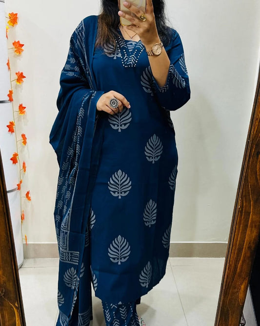 🌹🌹Pure fine Cotton fabric Sequence Work Kurti with Pant with cotton 100-100 Dupatta🌹🌹(WARED414)