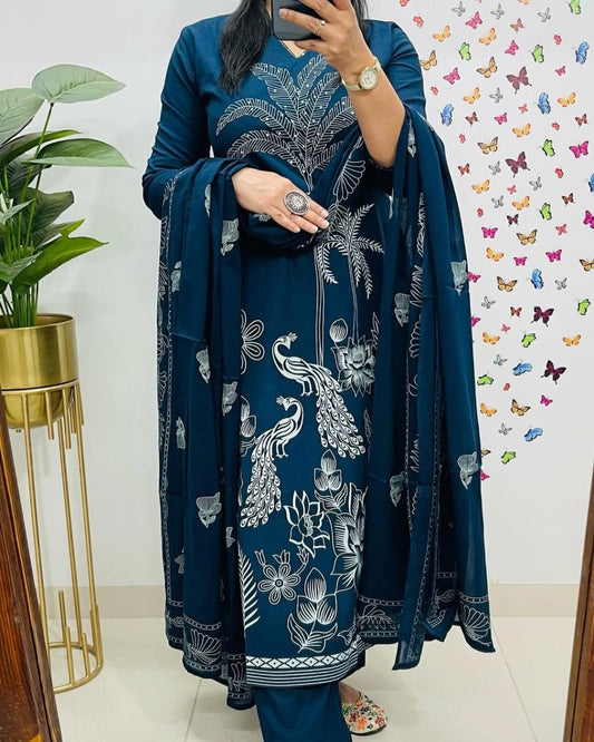 🌹🌹Pure fine Cotton fabric &nbsp; Kurti with Pant with cotton 100-100 Dupatta🌹🌹(WARED432)