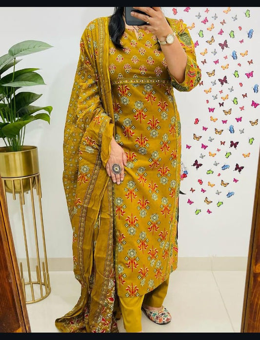 🌹🌹Pure fine Cotton fabric hand Work Kurti with Pant with cotton 100-100 Dupatta🌹🌹(WARED438)